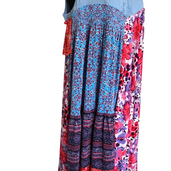 Boho Hippie Silky Sundress, Size S - M: Handmade Upcycled Patchwork Midi Dress - Picture 5 of 12